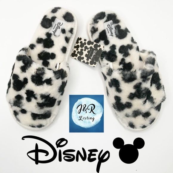 Disney Shoes - Disney Womens White Mickey Mouse Faux Fur Flat Slip On Slide Sandals